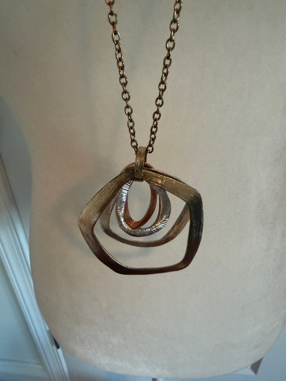Long Pendant Necklace with Bronze Gold & Silver-Tone Rings
